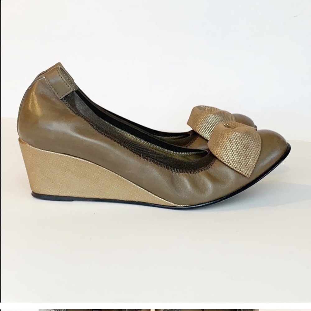 ANYI LU made in Italy ballet wedge bronze brown and gold size 38.5 all leather